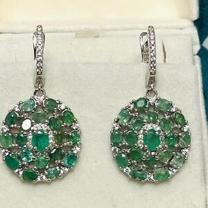 Elegant Genuine Emeralds and White Sapphires Earrings (sterling silver)